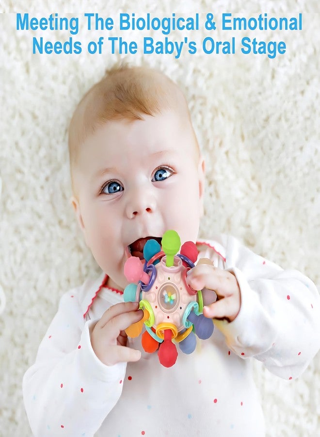 براند كونكور لعبة كرة سيليكون للأطفال من ماركة كونكر، لعبة تسنين حسية خالية من مادة BPA للأطفال من عمر 3 أشهر فما فوق، عضاضة ناعمة قابلة للمضغ مع خشخيشة، ألوان زاهية لتنمية مهارات الإمساك لدى الرضع (عضاضة مونتيسوري وردية اللون). - Image 4