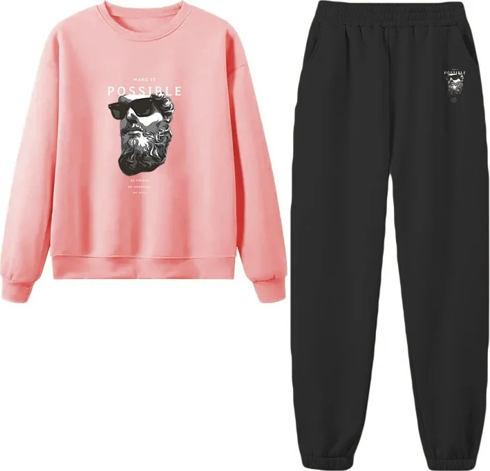 DogFish Tracksuit Oversize Pushyourlimits Printed Tracksuit,lover,couple Combination Pink