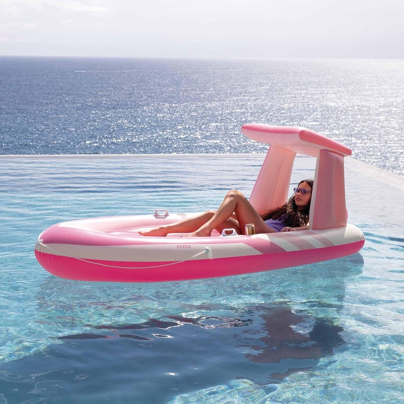 انتكس عوامة بركة القارب الجنة الوردية من إنتكس، 2.44 م × 1.19 م، قابلة للنفخ مع مظلة، حد أقصى للوزن 100 كجم - Image 5