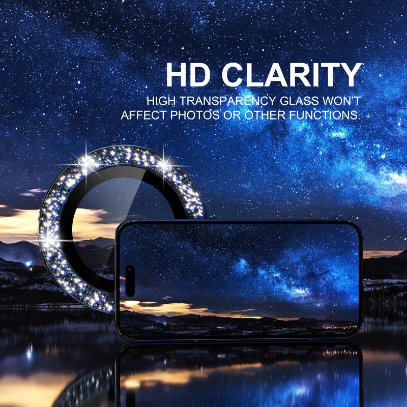 Choiche Compatible for iPhone 15 Pro/iPhone 15 Pro Max Camera Lens Protector Bling, 9H Tempered Glass Camera Cover Screen Protector Metal Ring Decoration Accessories (Glitter-Blue) - Image 5
