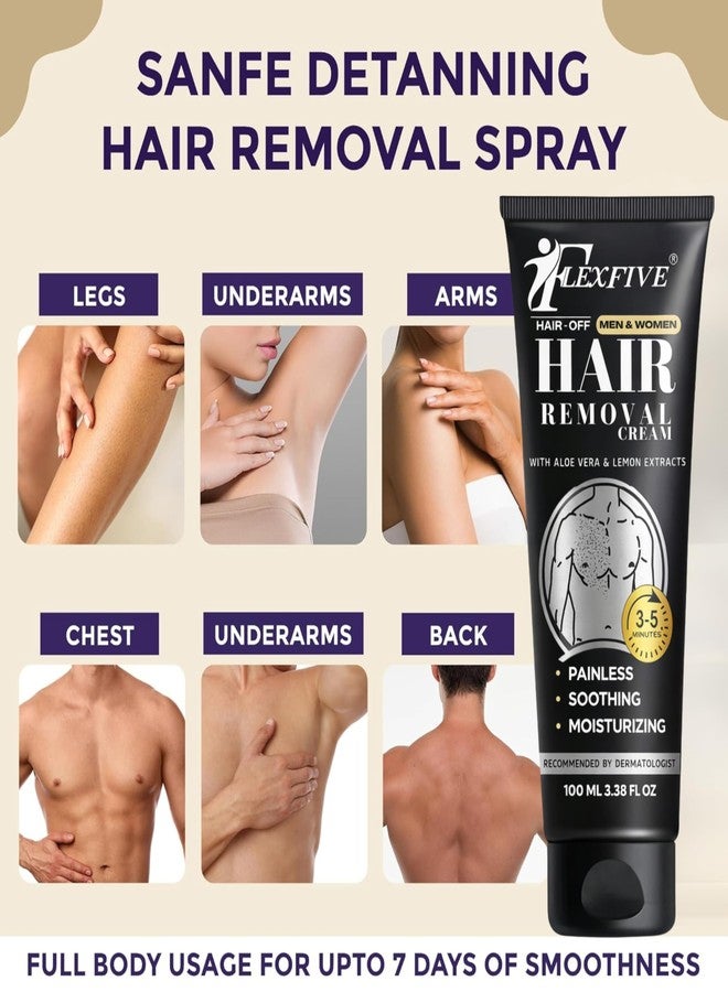 FlexFive كريم فليكس فايف لإزالة الشعر للرجال والنساء | تركيبة غير مؤلمة لإزالة الشعر | مع خلاصة الصبار والليمون | ناعم ومرطب | مفعول سريع خلال 3-5 دقائق | 100 مل - Image 4