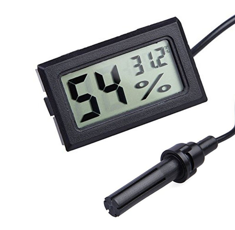 WINGONEER 2-in-1 Digital LCD Embedded Thermometer Hygrometer with External for Reptile Incubator Aquarium Poultry - Black - Image 1