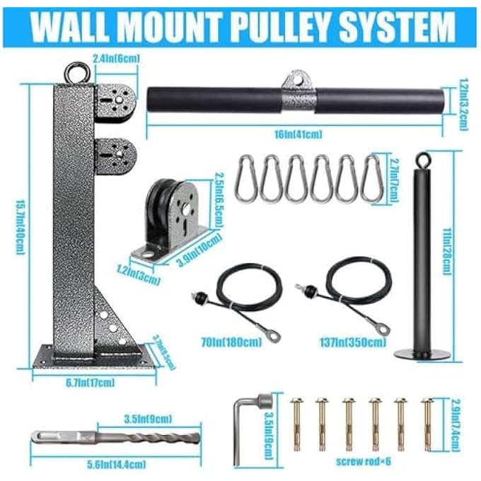 rayihni Wall Mount Fitness Pulley System  LAT Pull Down  Low Row Cable Machine  Weight Cable Station for Home Gym Training - Image 3