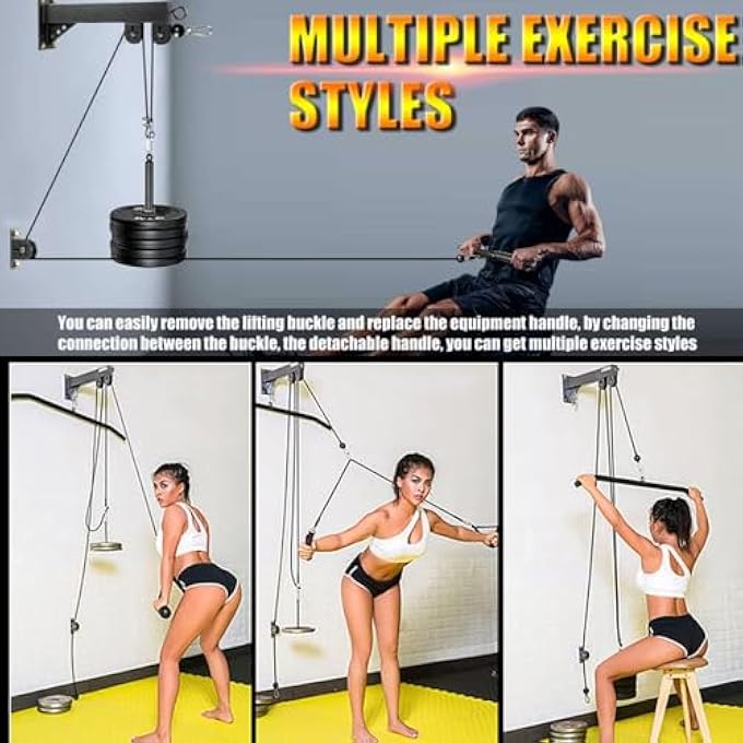 rayihni Wall Mount Fitness Pulley System  LAT Pull Down  Low Row Cable Machine  Weight Cable Station for Home Gym Training - Image 4