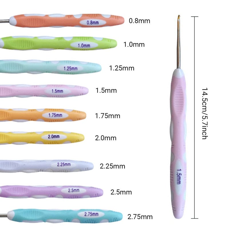 Weabetfu Latest Set of 27 PCS Small Size Crochet Hook Set with Case,Ergonomic Handle Crochet Hook Needles for Arthritic Hands, Thread Crochet Steel Lace Hooks Size 0.8mm to 2.75mm - Image 3