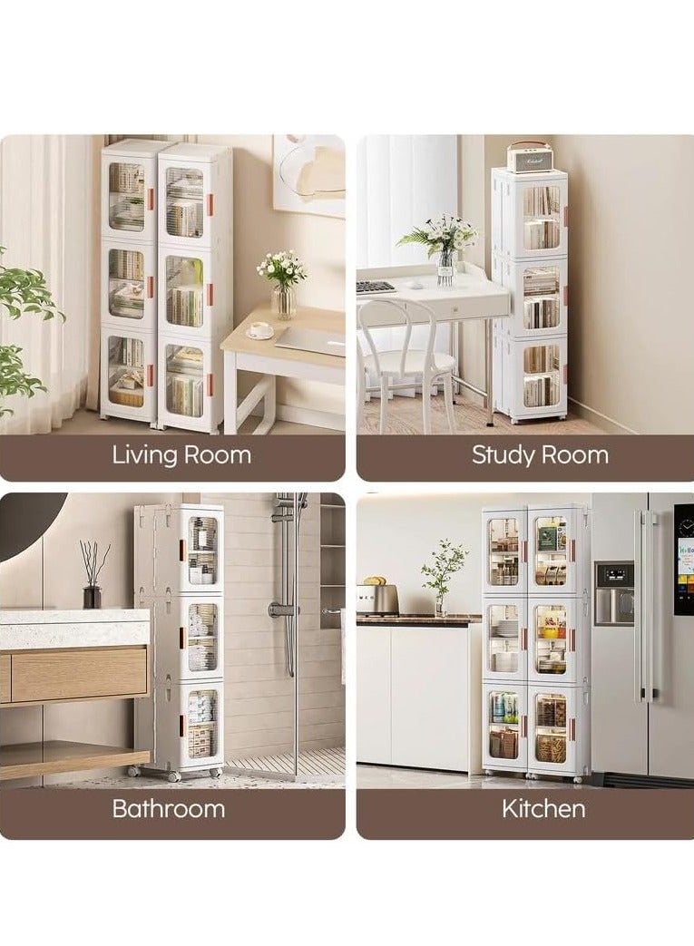 Storage Bins with Lids and Doors Storage Cabinet with Wheels Plastic Stackable Pantry Cabinet Cupboard Closet Foldable Kitchen Collapsible Storage Bins for Book Snack and Bathroom Organizer - Image 5