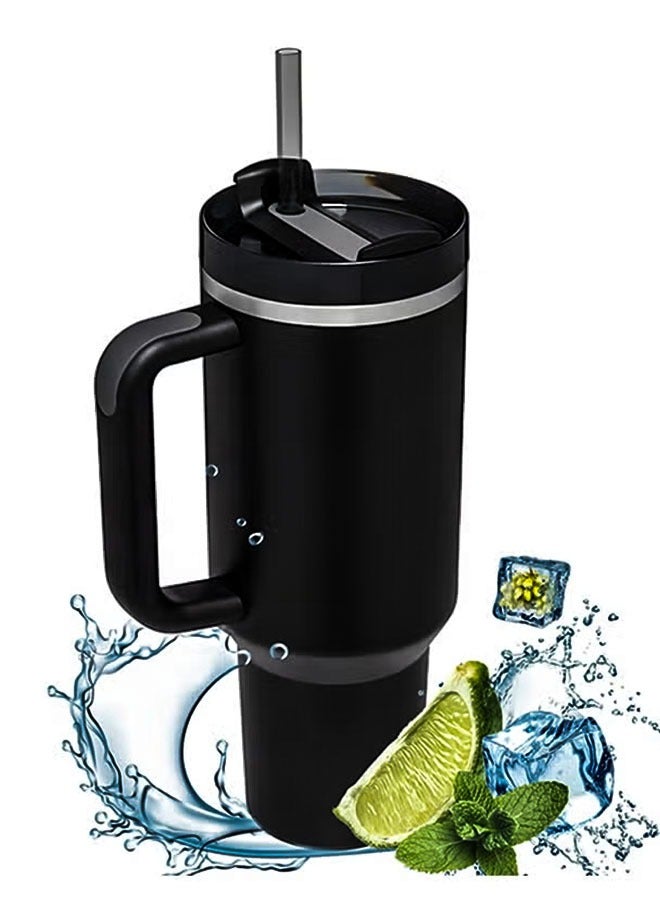 40 oz Insulated Stainless Steel Tumbler with Handle and Straw, BPA-Free, Cup Holder Friendly Travel Mug for Hot & Cold Beverages - Image 1