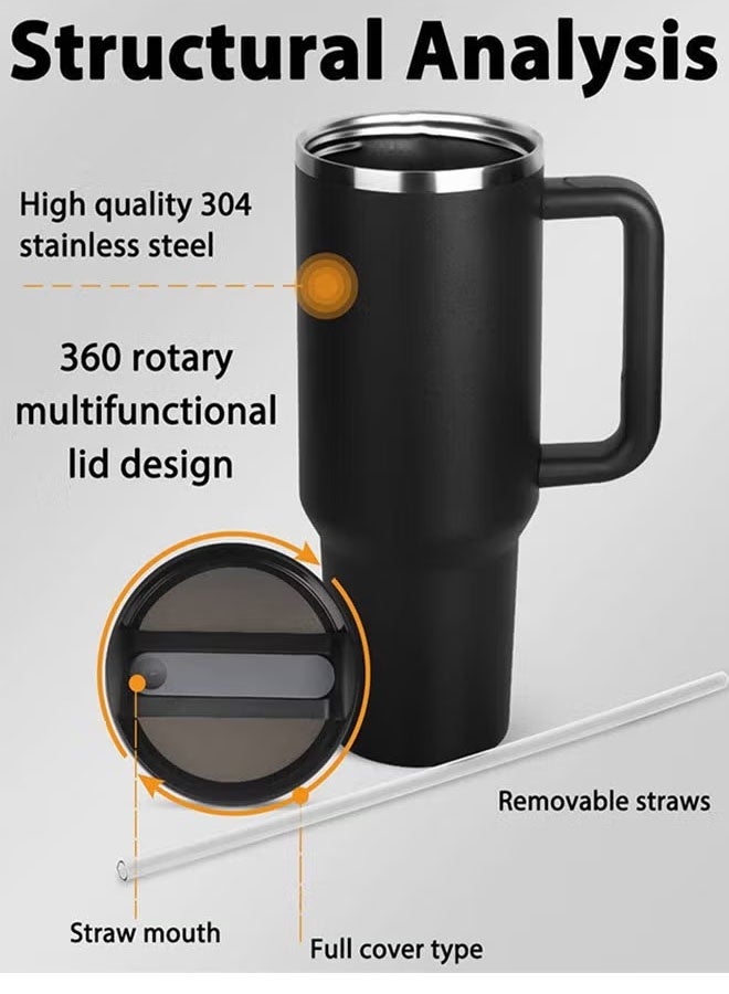 40 oz Insulated Stainless Steel Tumbler with Handle and Straw, BPA-Free, Cup Holder Friendly Travel Mug for Hot & Cold Beverages - Image 4