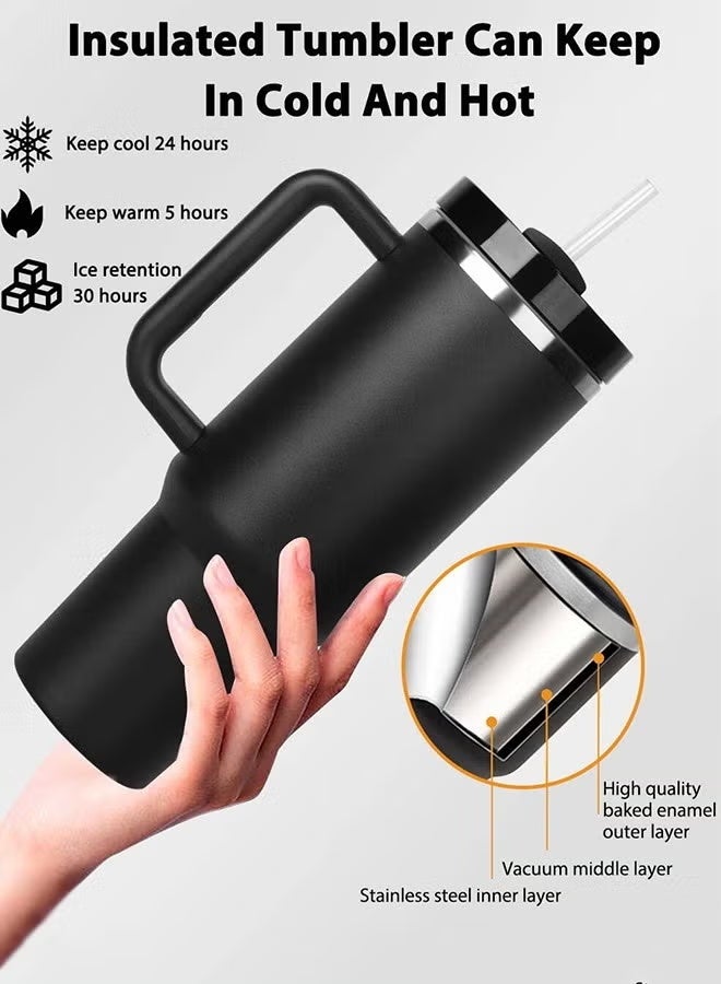 40 oz Insulated Stainless Steel Tumbler with Handle and Straw, BPA-Free, Cup Holder Friendly Travel Mug for Hot & Cold Beverages - Image 2