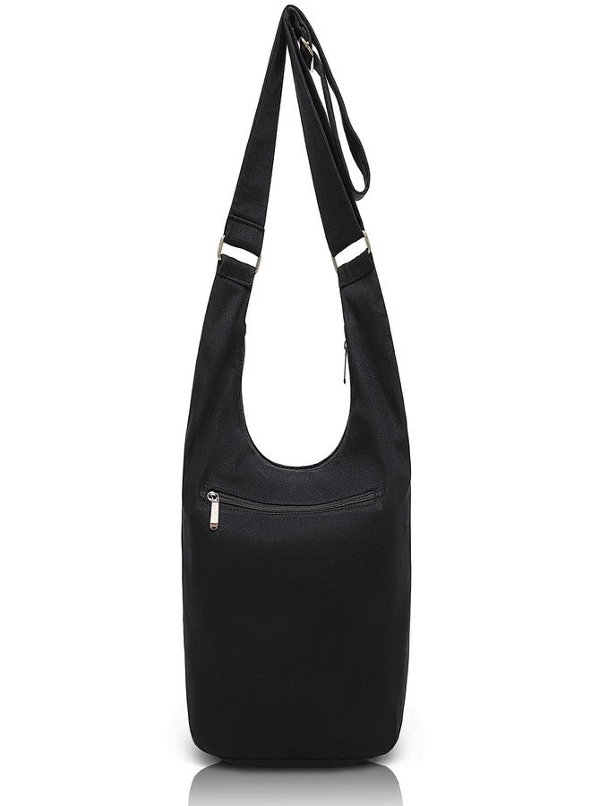 Coton Pose Women's large capacity Hippie Crossbody Bag Top Zip Retro Canvas Sling Bag Jacquard cloth Handmade Bags (Black) - Image 3