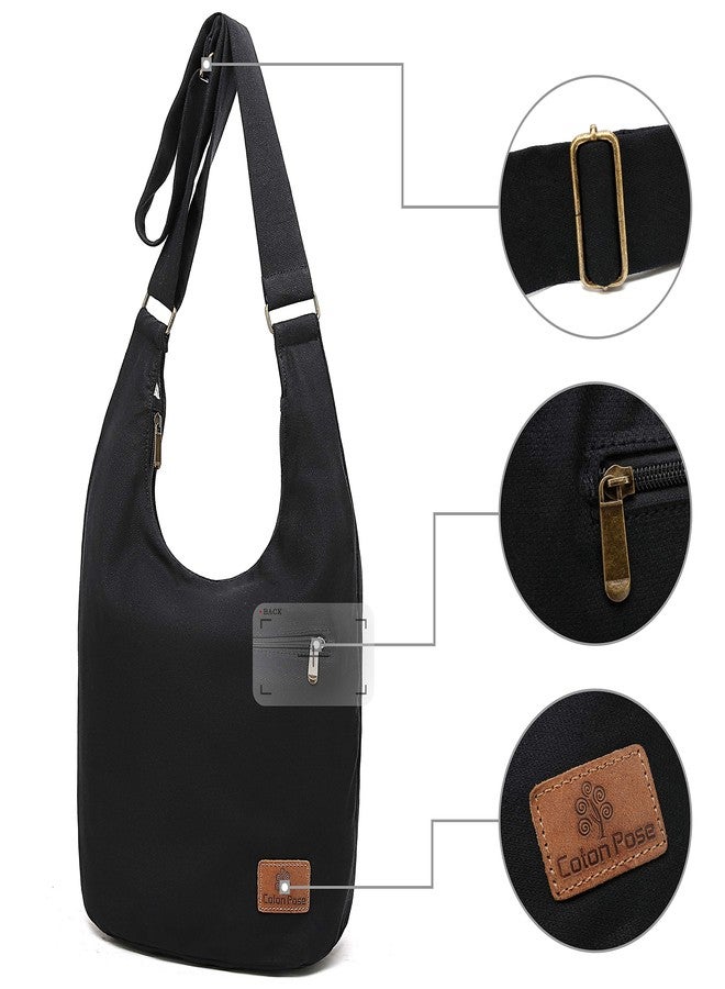 Coton Pose Women's large capacity Hippie Crossbody Bag Top Zip Retro Canvas Sling Bag Jacquard cloth Handmade Bags (Black) - Image 4