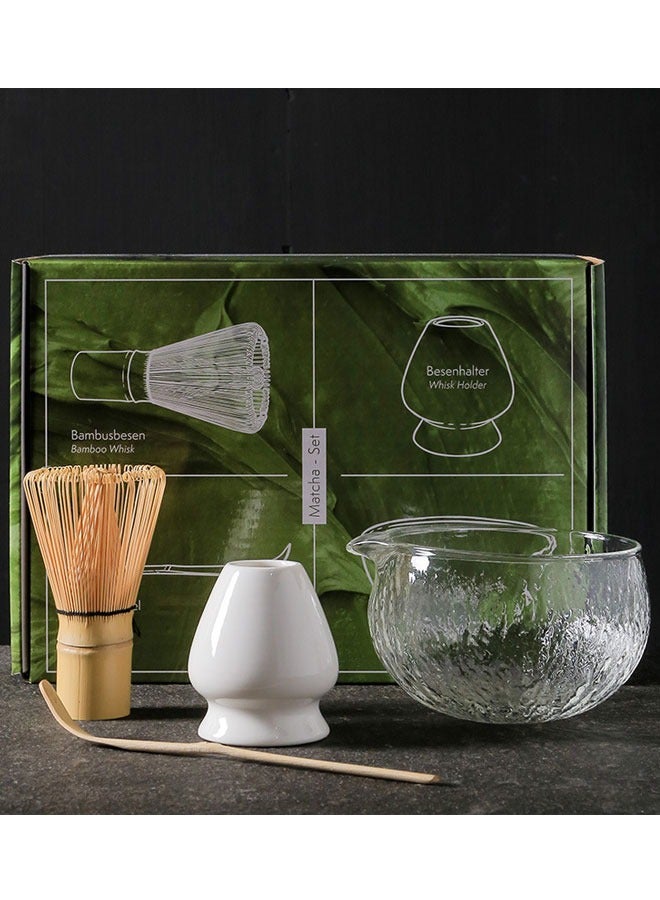 BOUND MOAT 4 Piece Matcha Tea Set Traditional Matcha Whisk Set with Ceramic Bowl, Scoop, Prong Bamboo Matcha Whisk and Holder Perfect Tea Set Matcha Kit (Transparent) - Image 1