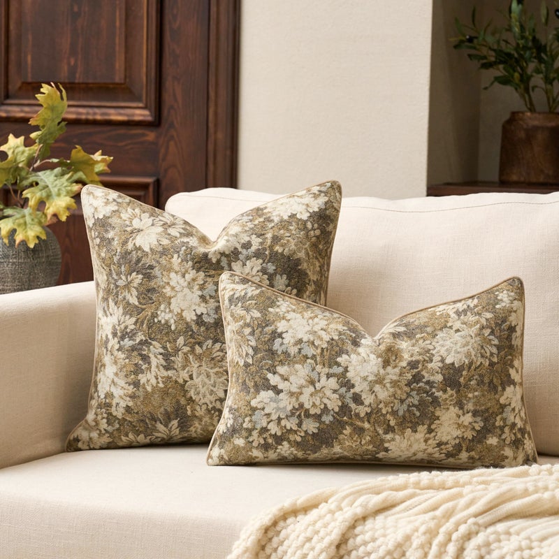 Yangest Neutral Floral Pillow Cover 20 x 20 Inches, Vintage Chenille Square Throw Pillow Cover Soft Decorative Farmhouse Accent Couch Pillow Cover for Living Room Bedroom, Beige - Image 4