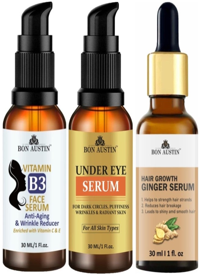 Bon Austin Vitamin B3 Facial Serum, Under Eye Serum (Remove Dark Circle) & Hair Growth Ginger Serum (Reduce Hair Fall) Each, 30ml - Combo of 3 Items - Image 2