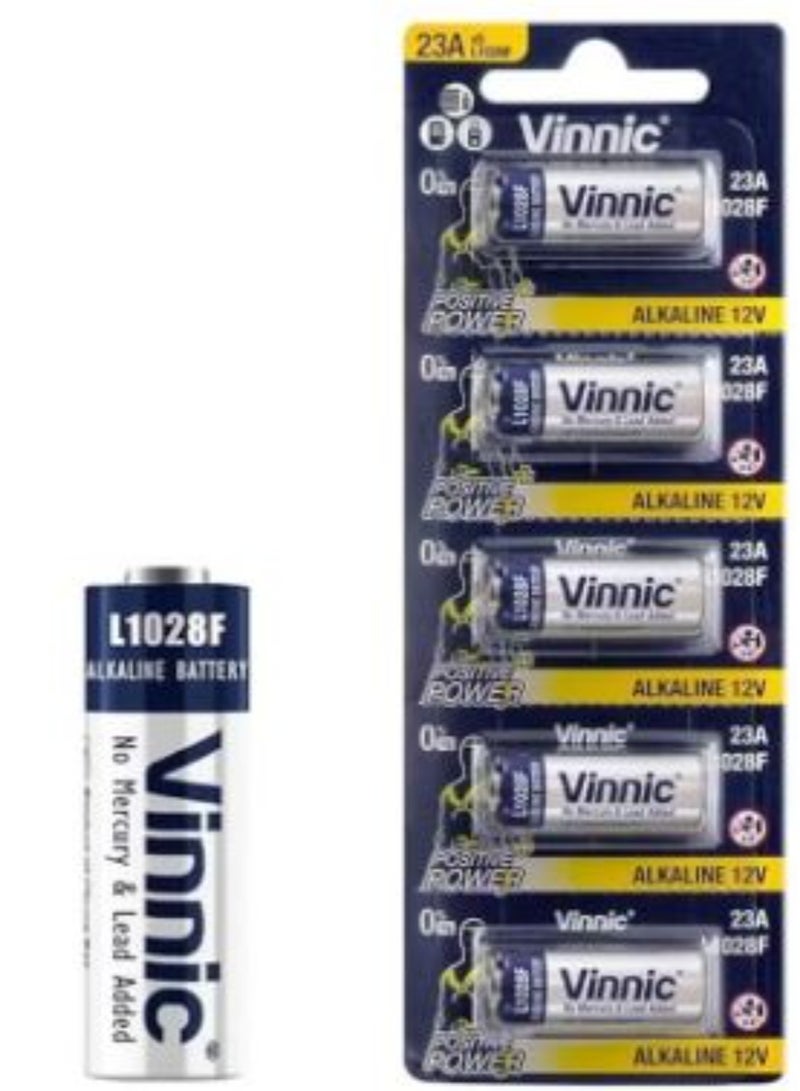 عبوة من 5 بطاريات قلوية Vinnic 23A (طراز L1028F) بجهد 12 فولت