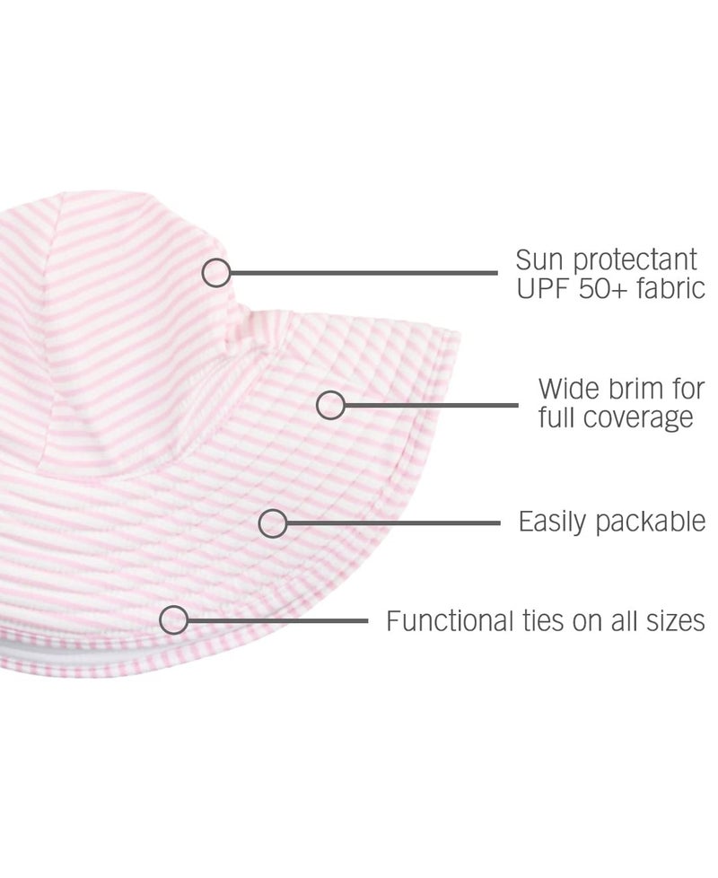 RuffleButtsÂ® Baby/Toddler Girls UPF 50+ Sun Protective Wide Brim Swimwear Sun Hat - Pink Seersucker, 0-12m - Image 4