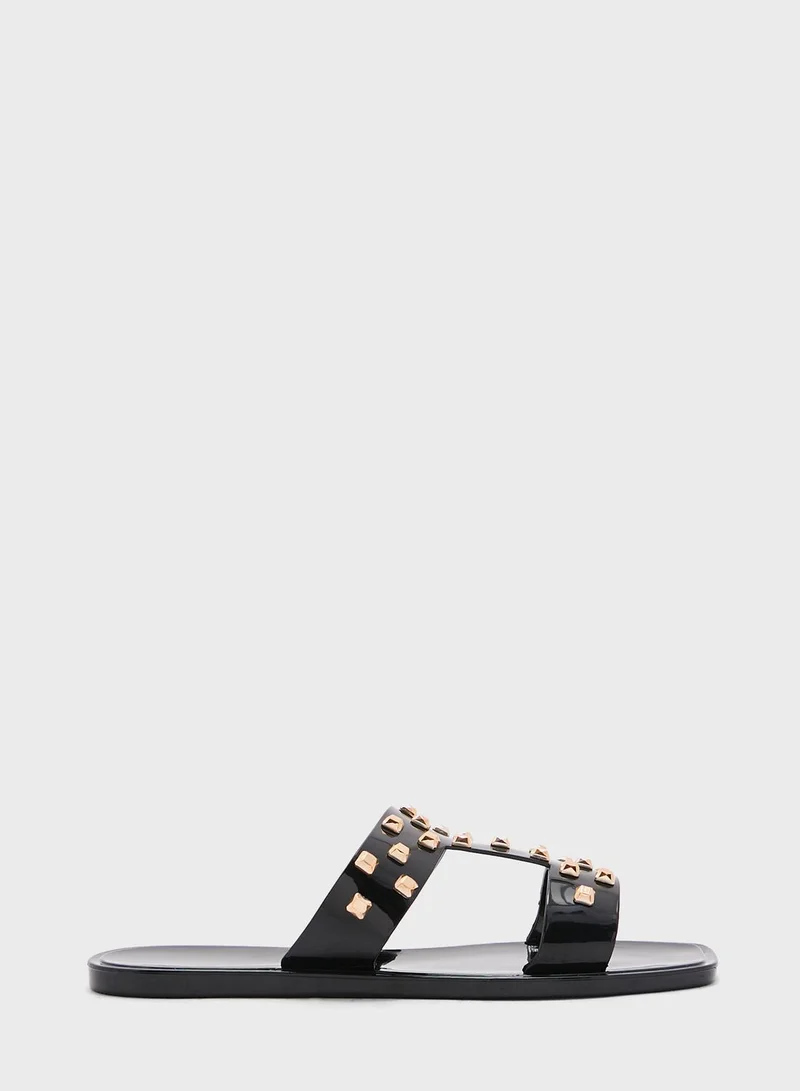 Truffle Clear Studded Flat Shoe
