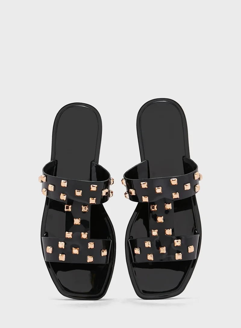 Truffle Clear Studded Flat Shoe