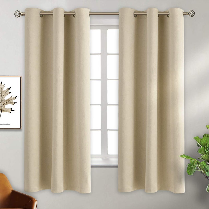 BGment Room Darkening Curtains 63 Inches Long - Grommet Thermal Insulated Drapes Window Treatment Curtains for Bedroom  2 Panels  38 x 63 Inch  Beige - Image 1