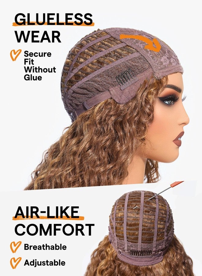 GORGIUS Veralux Blend Human Hair Curly Wig with Bangs Cinnamon Brown Shaggy Curl Glueless Bang Wig with True Scalp Upgraded with Natural Human-Hair-Like Premium Synthetic Fiber - Image 5