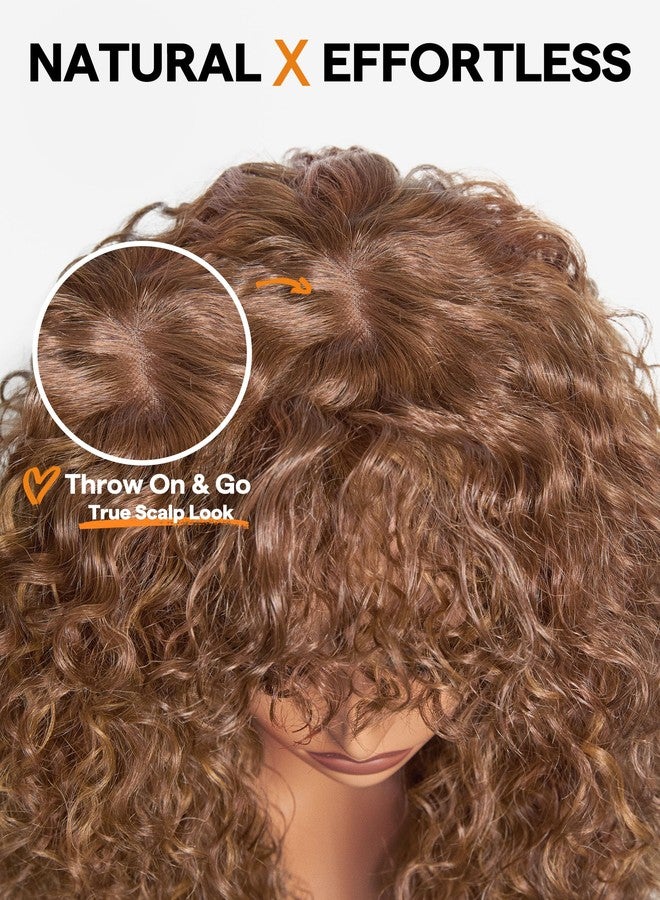 GORGIUS Veralux Blend Human Hair Curly Wig with Bangs Cinnamon Brown Shaggy Curl Glueless Bang Wig with True Scalp Upgraded with Natural Human-Hair-Like Premium Synthetic Fiber - Image 3