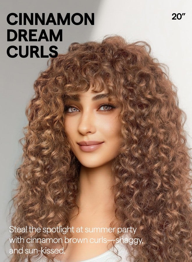 GORGIUS Veralux Blend Human Hair Curly Wig with Bangs Cinnamon Brown Shaggy Curl Glueless Bang Wig with True Scalp Upgraded with Natural Human-Hair-Like Premium Synthetic Fiber - Image 2