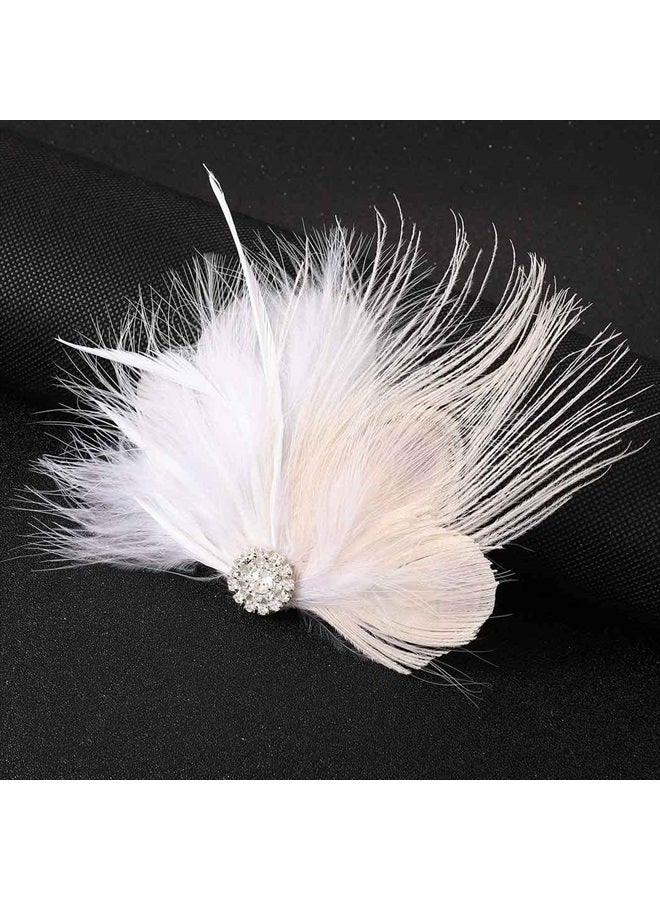 GENBREE White Feather Hair Clip 1920s Flapper Headpiece Crystal Gatsby Headband Prom Party Head Accessories for Women  - Image 2