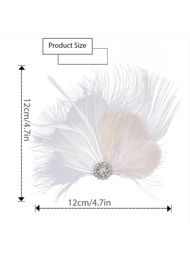 GENBREE White Feather Hair Clip 1920s Flapper Headpiece Crystal Gatsby Headband Prom Party Head Accessories for Women  - Image 3