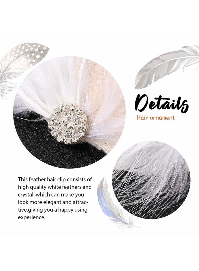 GENBREE White Feather Hair Clip 1920s Flapper Headpiece Crystal Gatsby Headband Prom Party Head Accessories for Women  - Image 5