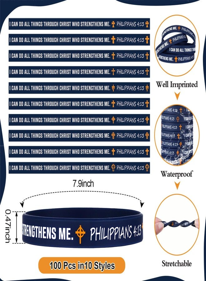 PullCrease 50 Pcs I Can Do all Things Through Christ Wristband Philippians 4: 13 Rubber wristband 10 Styles with Christian Religious Cross Gifts for Motivation Support Church Supplies - Image 2