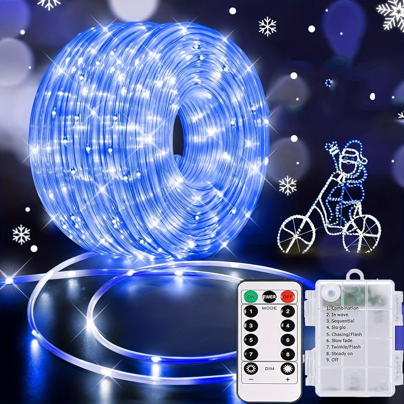 A Battery Powered Hose Light With Remote Control 100 LED 393.7 Inch White String Lights For Swimming Pool Courtyard Fence Camping Garden And Flower Bed Decoration - Image 3