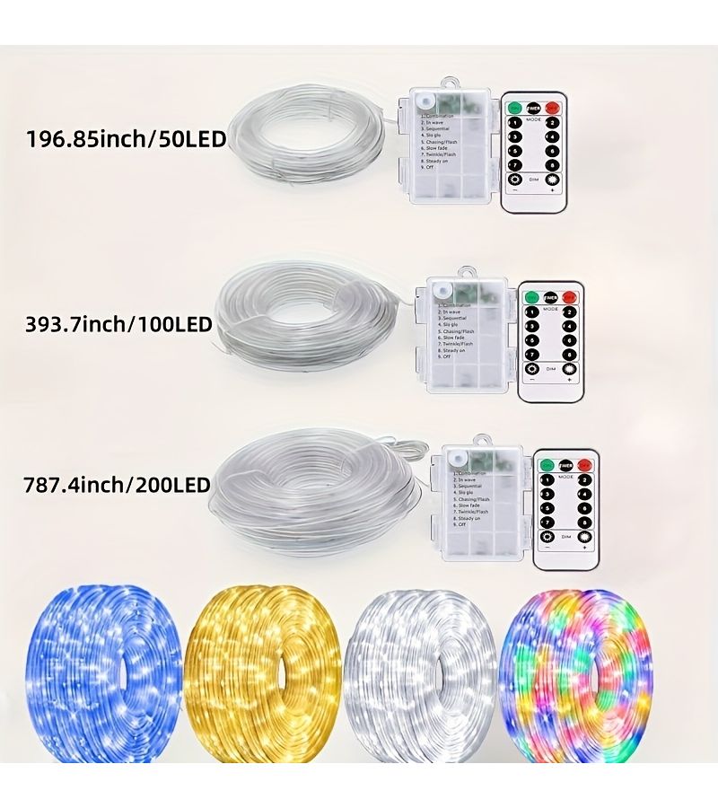 A Battery Powered Hose Light With Remote Control 100 LED 393.7 Inch White String Lights For Swimming Pool Courtyard Fence Camping Garden And Flower Bed Decoration - Image 2