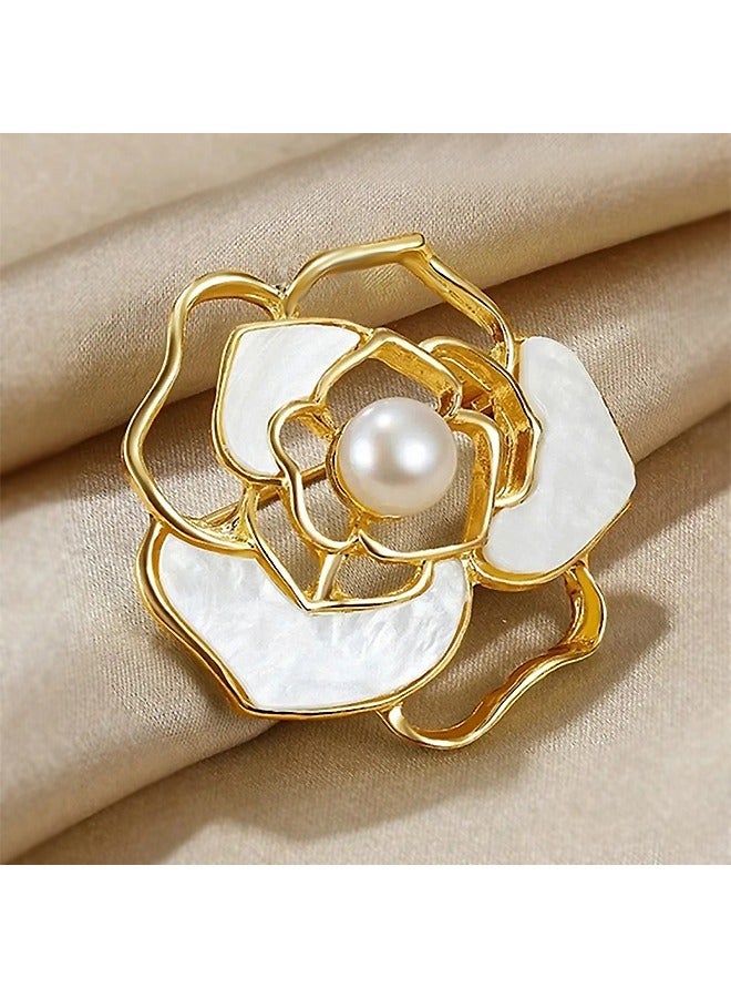 بيوند 2 قطعة بروش كاميليا، دبابيس بروش مصنوعة من خليط معدني مضاد للصدأ والبهتان، مشبك وشاح للنساء والفتيات (أسود + أبيض) - Image 3