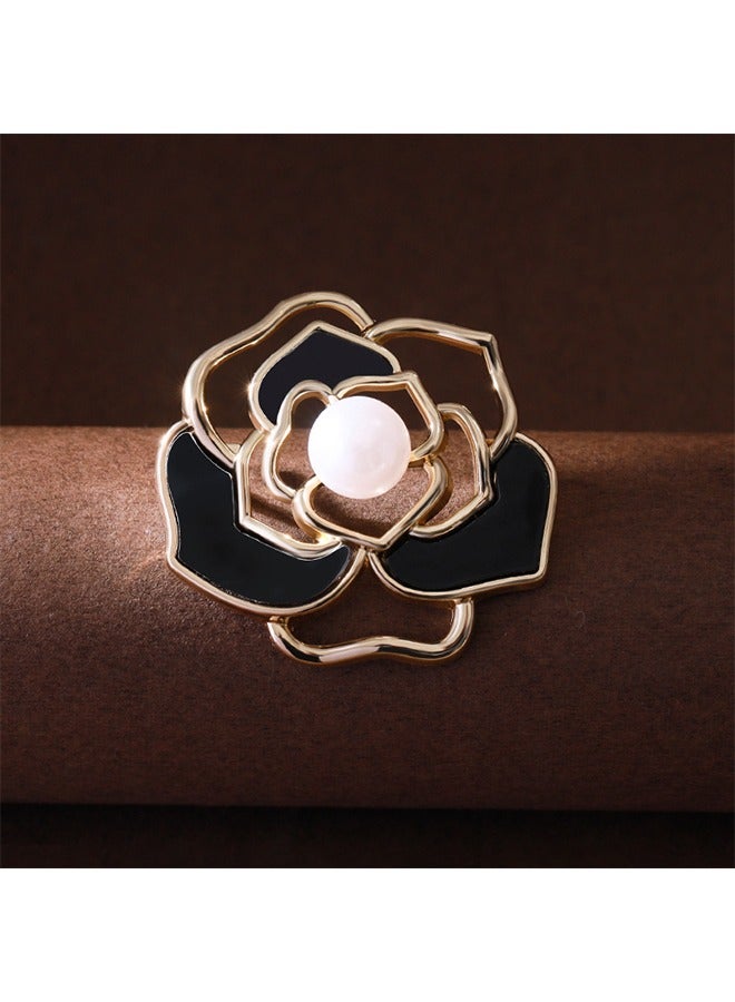 بيوند 2 قطعة بروش كاميليا، دبابيس بروش مصنوعة من خليط معدني مضاد للصدأ والبهتان، مشبك وشاح للنساء والفتيات (أسود + أبيض) - Image 4