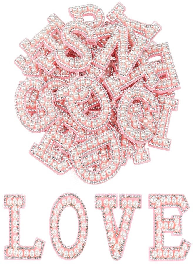 Morcheiong 26Pcs Pearl Rhinestone Letter Patches Self Adhesive A-Z, Stick on Pearl Letter Patches for Clothes, Fabric, Backpack (Pink) - Image 1