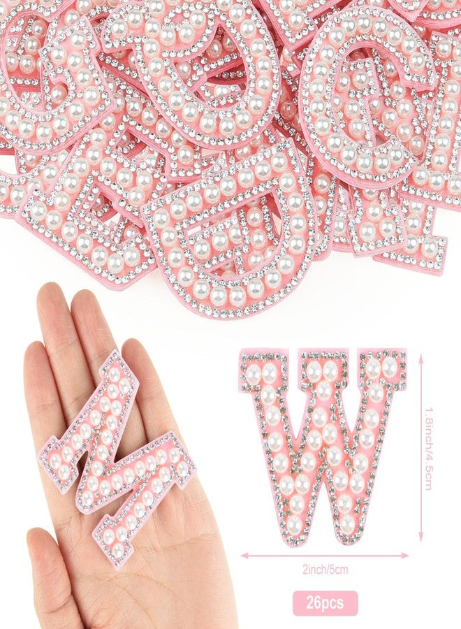 Morcheiong 26Pcs Pearl Rhinestone Letter Patches Self Adhesive A-Z, Stick on Pearl Letter Patches for Clothes, Fabric, Backpack (Pink) - Image 2