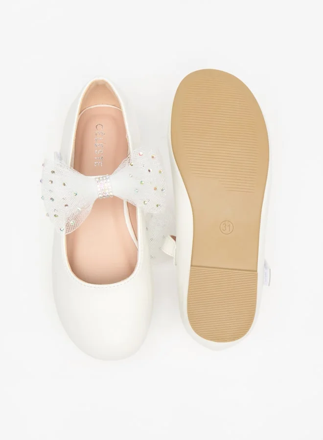 Celeste Girls Bow Accent Ballerina Shoes with Hook and Loop Closure