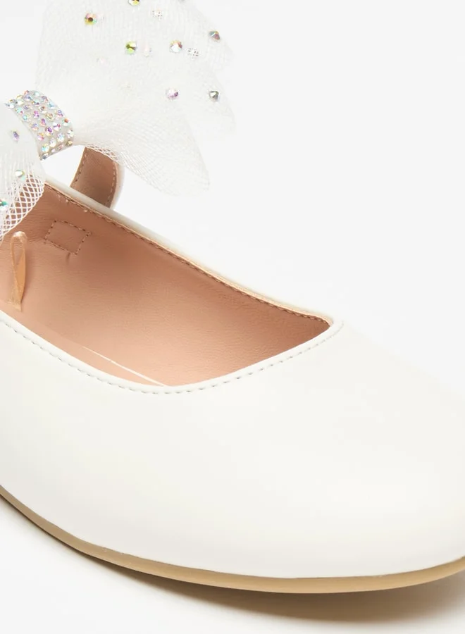 Celeste Girls Bow Accent Ballerina Shoes with Hook and Loop Closure