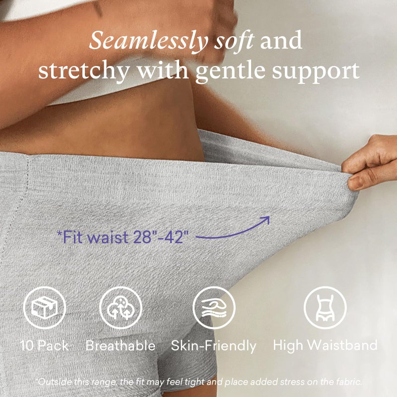 PurComfy 10 Pcs Postpartum Underwear for Women, High Waisted Disposable Boyshort Underwear for Mom Postpartum, Seamless Under Wear for Postpartum Essentials, Waist 28"- 42" Stretched, Grey - Image 2