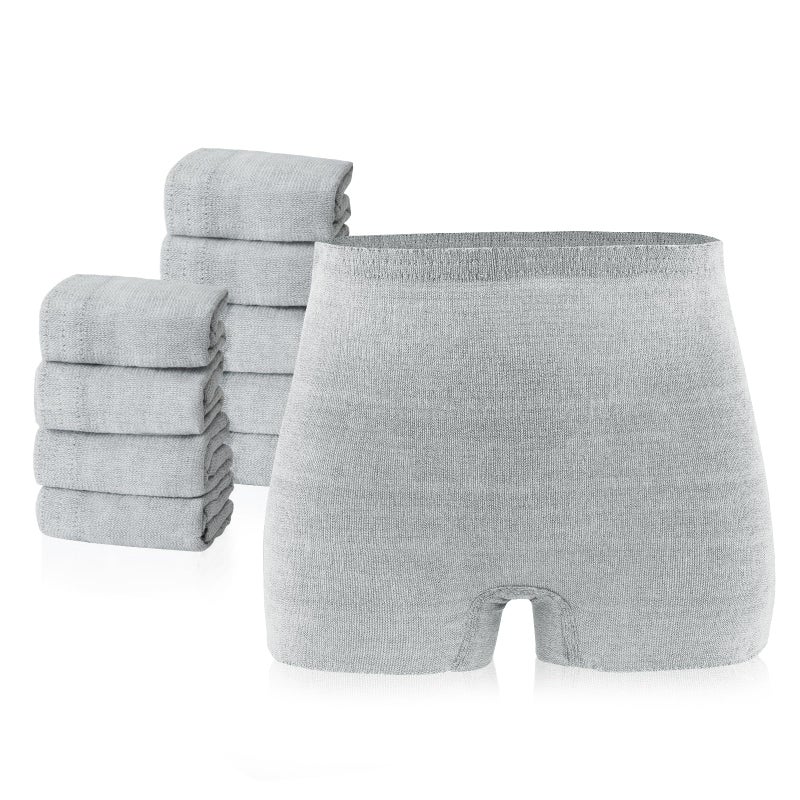 PurComfy 10 Pcs Postpartum Underwear for Women, High Waisted Disposable Boyshort Underwear for Mom Postpartum, Seamless Under Wear for Postpartum Essentials, Waist 28"- 42" Stretched, Grey - Image 1