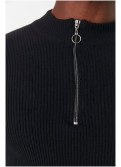 Black Fitted Slim Fit Cotton Couple/Double Half Turtleneck Zippered Ribbed Sweater TMNAW20KZ1034 - pzsku/Z77222CCD41108F4BE8ABZ/45/_/1740310289/54bdb12e-e806-49d6-9031-652f71ecc305