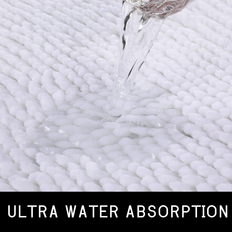 Yimobra Bathroom Rugs Sets 2 Piece  Luxury Shaggy Extra Thick Bathroom Rugs  Plush Non-Slip Mats for Bath Room Floor  U-Shaped Toilet Mat  Ultra Absorbent  31.5 x 19.8 + 24.4 x 20.4 Inches White - Image 4
