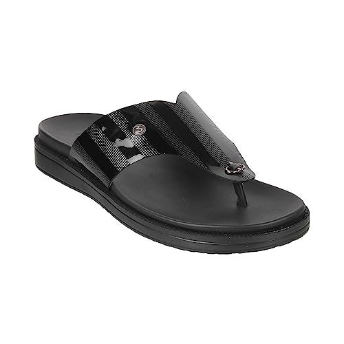 Metro Men Black Thong Leather Chappal UK/7 EU/41 (16-662) - Image 2