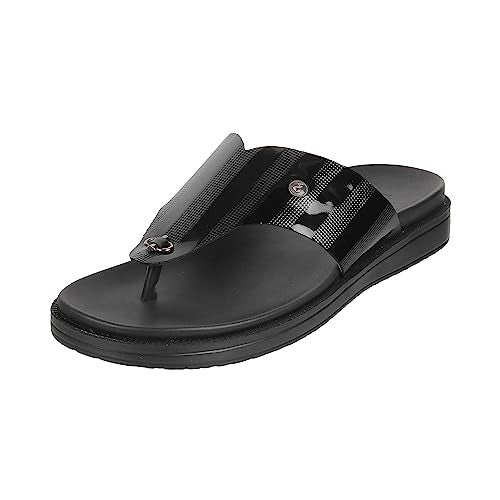 Metro Men Black Thong Leather Chappal UK/7 EU/41 (16-662) - Image 1