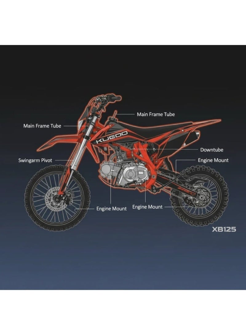 Kugoo 125CC Off Road Petrol Dirt Bike 2026 Model - 125CC Motor Power - 12V 5Ah Battery - 5.4L Fuel Tank - 80km/h Max Speed - Orange/Black - Image 3