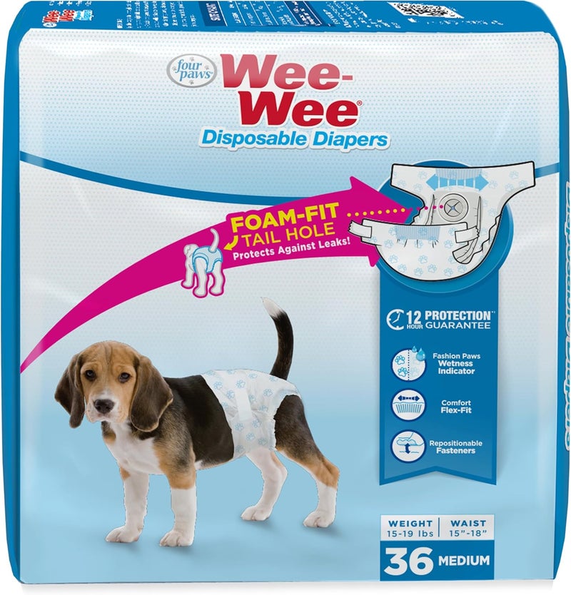four paws Affordable fast purchase options Wee-Wee Super Absorbent Disposable Adjustable Dog Potty Training Diapers, Leak-Proof Protection for Puppies and Medium Dogs, Extra Small, 36 Count Trendy widespread design - Image 1