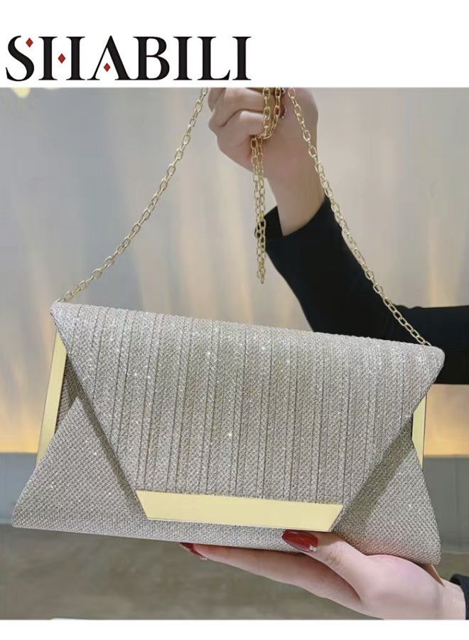 SHABILI Women's Sparkling Evening Clutch Bag, Ladies Designer Chain Banquet Package Handbag Tote Bags Shoulder Bag, Casual Solid Color Crossbody Bag Satchel Bag Side Bag Carry Bag for College Students  - Image 1