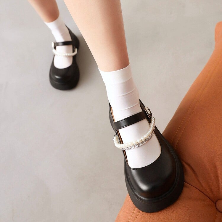 Dropshopping New Product 2022 34-43 Size Round Head Shallow Mouth Chain Buckle Shoes - Image 3