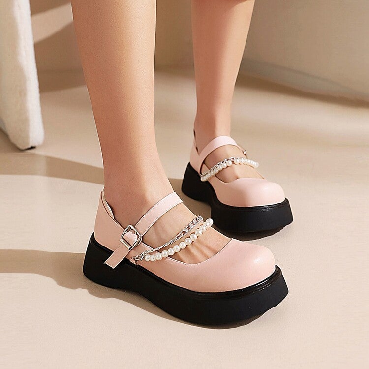 Dropshopping New Product 2022 34-43 Size Round Head Shallow Mouth Chain Buckle Shoes - Image 2