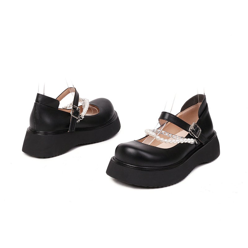 Dropshopping New Product 2022 34-43 Size Round Head Shallow Mouth Chain Buckle Shoes - Image 1